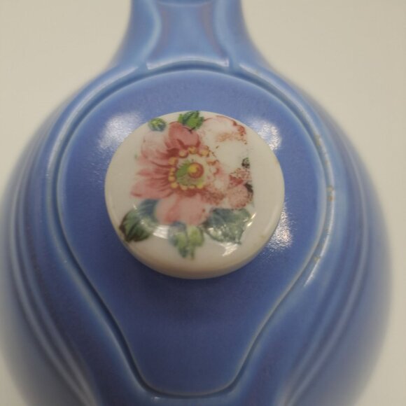 1940s Hall Superior Quality Kitchenware Rose Parade Teapot Blue With Floral Lid - Picture 6 of 16